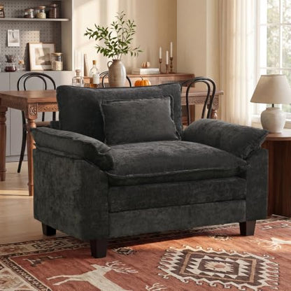 53" Modular Sectional Sofa, Comfy Single Sofa Deep Cloud Couch | Couches for Living Room, Modular Couch, Deep and Wide Seat, Chenille Sofa Sleeper with Throw Pillows, Black - color: Black, size: 53 Inch
