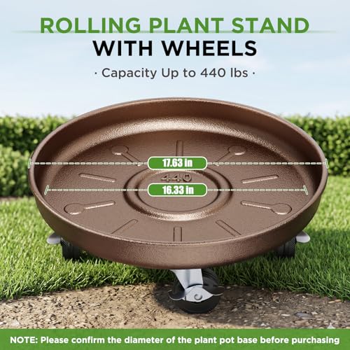 Plant Caddy With Wheels 17" Metal Plant Saucers for Indoors 440 Lb Capacity | Rolling Plant Stand, 360° Locking Casters Heavy Duty Planter Caddies, Rustproof and Waterproof, and Easy to Move, 1 Pack - size: 1 PACK 17 INCH