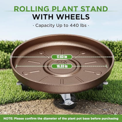 Plant Caddy With Wheels 17" Metal Plant Saucers for Indoors 440 Lb Capacity | Rolling Plant Stand, 360° Locking Casters Heavy Duty Planter Caddies, Rustproof and Waterproof, and Easy to Move, 1 Pack - size: 1 PACK 17 INCH