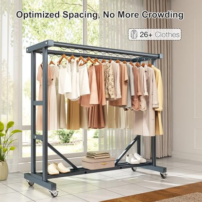 Heavy Duty Clothes Rack, Thickened Stainless Steel Frame, Gray | Thickened stainless steel frame, high load capacity, home & commercial, rust-resistant, stable without wobbling - color: Gray