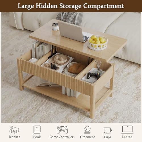 Lift Top Coffee Table,Wooden Rectangle Coffee Table with Hidden Storage Compartment,Open Shelf,Solid Wood Legs,Suitable for Living Room,Office (B-Lift Coffee Table-Oak) - color: B-lift Coffee Table-oak