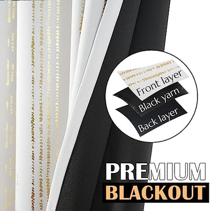 jinchan Boho Blackout Curtains 63 Inch Length for Bedroom Living Room | Golden on Off White Geometric Grommet Curtains Room Darkening Thermal Insulated Window Treatments 2 Panels - color: Boho | Gold on Off White, size: 52"W x 63"L (Pack of 2)