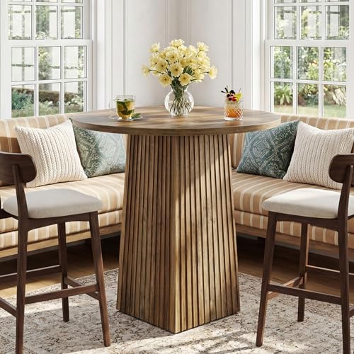Tribesigns 31.5" Round Dining Table, Wooden Kitchen Table for Dining Room, Living Room, Small Space, Rustic Brown