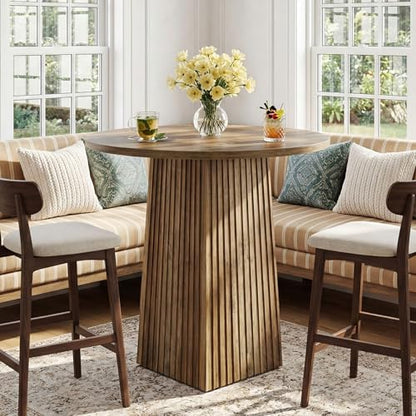 Tribesigns 31.5" Round Dining Table, Wooden Kitchen Table for Dining Room, Living Room, Small Space, Rustic Brown