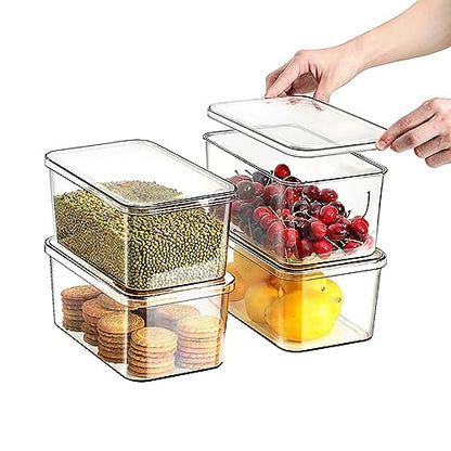 Clear Storage Bins With Lids,4 Packs Food Storage Organizer,Stackable Kitchen Cabinet,Bathroom Basket,Fridge Organization.Pantry Transparent Containers For Fruits,Drinks - size: 4S
