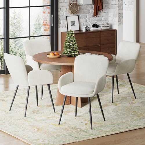 VKNOW Modern Upholstered Dining Chairs Set of 2 with Armrest, Beige | Armed Dining Room Chairs with Metal Legs, Kitchen Chairs for Restaurant, Kitchen, Living Room - color: Beige, size: Set of 2