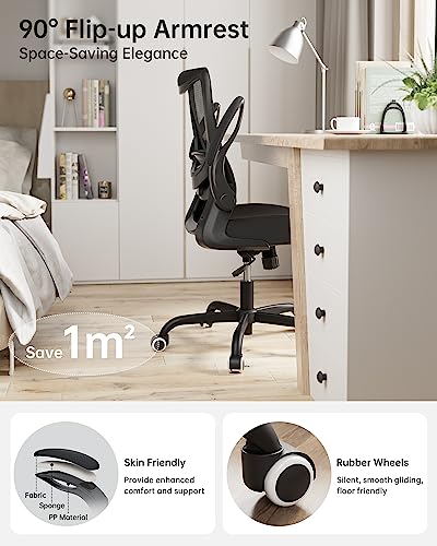 Office Chair, Ergonomic Desk Chair with Adjustable Lumbar Support and Flip up Armrest, Breathable Mesh Computer Chair for Home Office, Black - color: Black