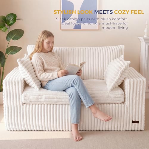 MAXYOYO Boneless Couch, 59-Inch Couch in a Box, Deep Loveseat | Foam-Filled Boneless Loveseat, Deep Seating for Two with No Assembly, Ideal for Living Rooms, Bedrooms or Apartments, Beige - color: Beige
