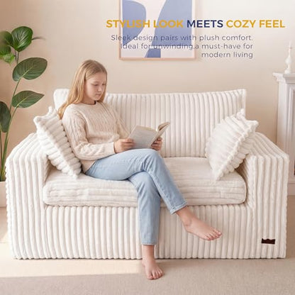 MAXYOYO Boneless Couch, 59-Inch Couch in a Box, Deep Loveseat | Foam-Filled Boneless Loveseat, Deep Seating for Two with No Assembly, Ideal for Living Rooms, Bedrooms or Apartments, Beige - color: Beige