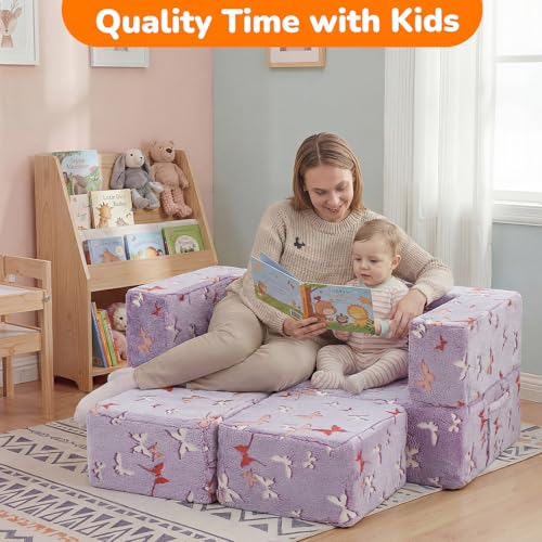 MeMoreCool Glow in Dark Butterfly Kids Couch, Fold Out Sofa, Lavender | Glow in dark butterfly kids couch - color: Lavender Butterfly