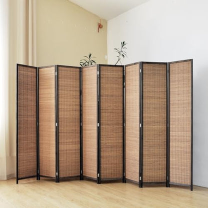 8 Panel Bamboo Room Divider Screen,5.6 FT Tall Bamboo Divider Folding Panel Screen,Freestanding Panel Divider for Room Seperation,Brown - color: Brown, size: 8 Panel