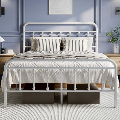 Novilla Metal Full Size Bed Frame - Modern Minimalist Victorian Style with Headboard/Footboard, Heavy-Duty Steel Slats/Underbed Storage/No Box Spring Needed/Easy Assembly/Noise Free/White - color: White, size: Full