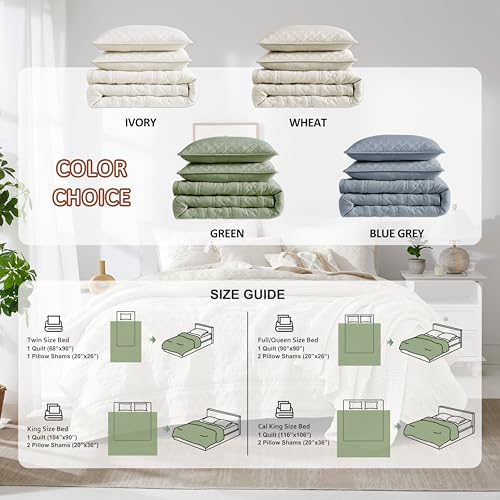 WDCOZY Boho Blue Grey Twin Quilt Size Bedding Sets with 1 Pillow Sham, Farmhouse Lightweight Soft Bedspread Coverlet for All Season, 2 Pieces, 68x90 inches - color: Boho-blue Grey, size: Twin
