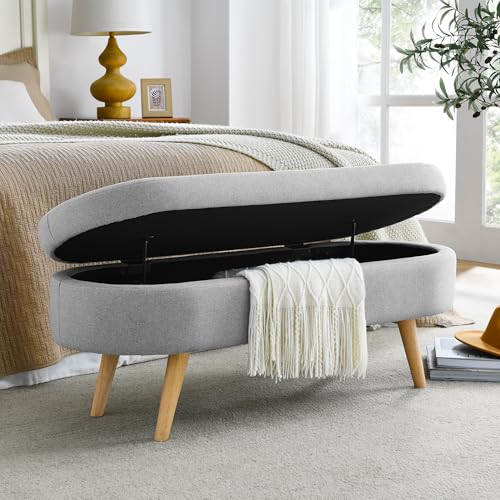 43.5" Ottoman with Storage, Storage Ottoman Bench with Safety Hinge, Linen End of Bed Bench, Upholstered Entryway Bench for Bedroom, Living Room & Window, Holds up to 330 lb, Grey - color: Grey+linen, size: 16"D x 43.5"W x 16"H