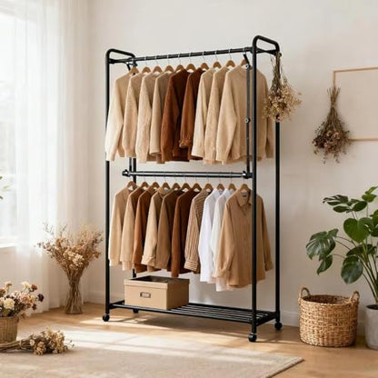 Adjustable Closet Rod for Hanging Clothes 2 Pack Heavy Duty Closet Extender | Adjustable Height & Width Hanging Rod Double Hanging Closet Bar Space-Saving Closet Lower Extender for Clothing Organizer - color: 2 Pack