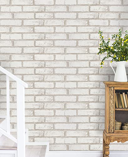 Timeet Brick Wallpaper Brick Peel and Stick Wallpaper Self Adhesive Brick Contact Paper Faux Brick Wallpaper Removable Wall Paper for Bedroom Laundry Room Accent Walls 17.7"×197" - color: Beige,white, size: 17.7" x 197"