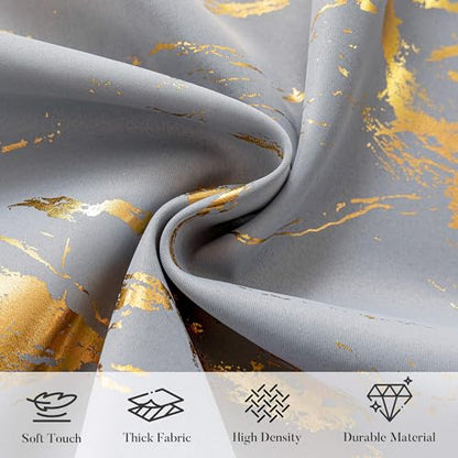 WUBODTI Grey Marble 100% Blackout Curtains 96 inch Bedroom Grommet 2 Panels | Gold and grey,metallic pattern,modern abstract,thermal insulated, room darkening,privacy,living room,window treatments - color: Grey and Gold, size: 52"W x 72"L (Pack of 2)
