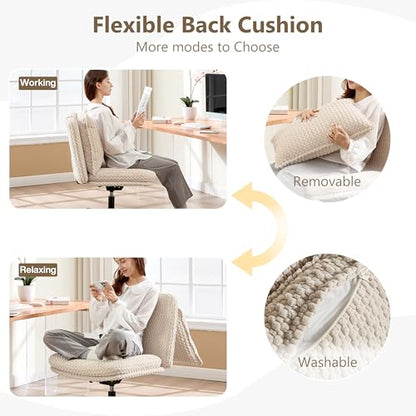 Fizzin Cross Cross Chair Memory Foam Armless with Wheels Home Office Beige - color: Beige