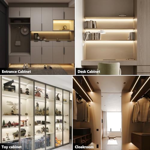 AIMENGTE Cabinet Light, LED Strip Lights, 6-in-1 12V COB Under Cabinet Lighting with Penetrable Touch Dimming, Energy-Efficient, for Wine Cabinets, Shoe Racks, Wardrobes, Kitchen Cabinets - color: Cold white 6500K, size: 6 X 3.3ft