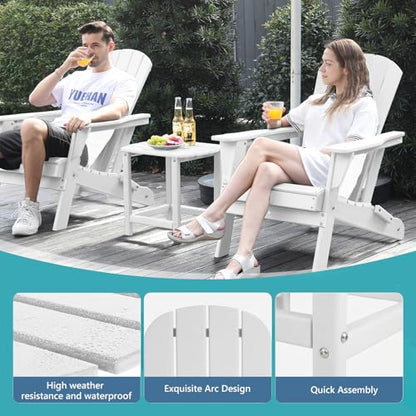 Hdpe Outdoor Adirondack Side Table, Wooden Textured, White | Bathroom and Indoor, Maintenance & Weather Resistant, End TableSet for Patio, Garden, Backyard, 18.6×14.17×18.18 in - color: White