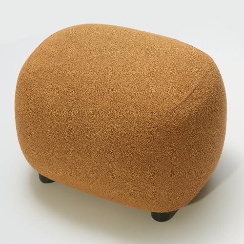 KINWELL Round Boucle Upholstered Ottoman Chair Padded Seat Footstool, Brown | Easy Assembled Modern Soft Sofa Couch Loveseat Chair Footrest, Extra Seating for Bedroom Entryway, 18.5" D x 23" W x 16.5" H - color: Brown