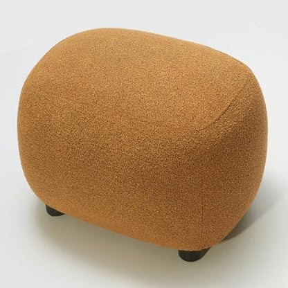 KINWELL Round Boucle Upholstered Ottoman Chair Padded Seat Footstool, Brown | Easy Assembled Modern Soft Sofa Couch Loveseat Chair Footrest, Extra Seating for Bedroom Entryway, 18.5" D x 23" W x 16.5" H - color: Brown