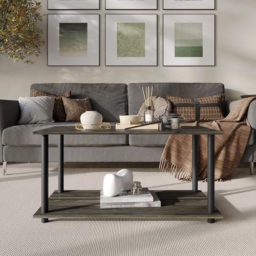 Coffee Table with Open Storage Shelf, Modern Design, Dark Grey - color: Dark Grey
