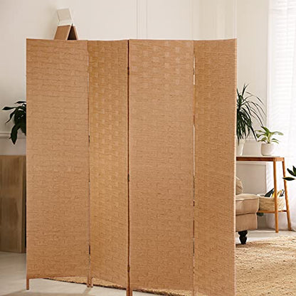 Wood Mesh Woven Design 4 Panel Folding Wooden Screen Room Divider - color: Natural, size: 4 Panel