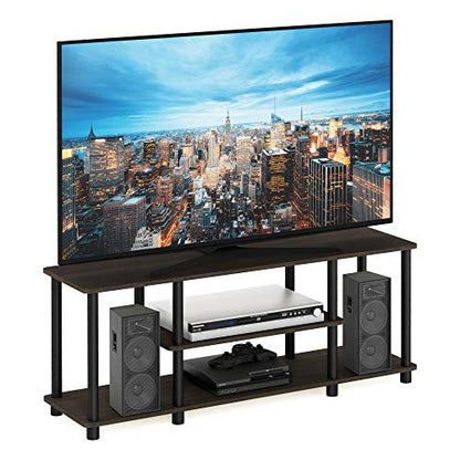 Furinno Turn-N-Tube No Tools 3D 3-Tier Entertainment TV Stand up to 50 inch TV, Round Tubes, Dark Brown / Black | for TV up to 50 Inch, Open Frame Rectangular Entertainment Center with Storage Shelf, TV Console, for Living Room, Bedroom - color: Dark Brow