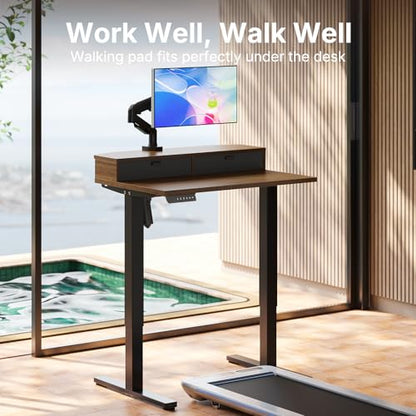 HUANUO 32 x 21 Standing Desk with 2 Drawers, C-Clamp Compatible, Walnut - color: Walnut, size: 32" X 21"