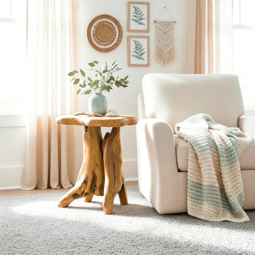 WELLAND Solid Wood Pedestal End Table, 19" H Rustic Accent Table | Handcrafted from solid wood, showcasing unique grain patterns and natural organic beauty - color: Natural