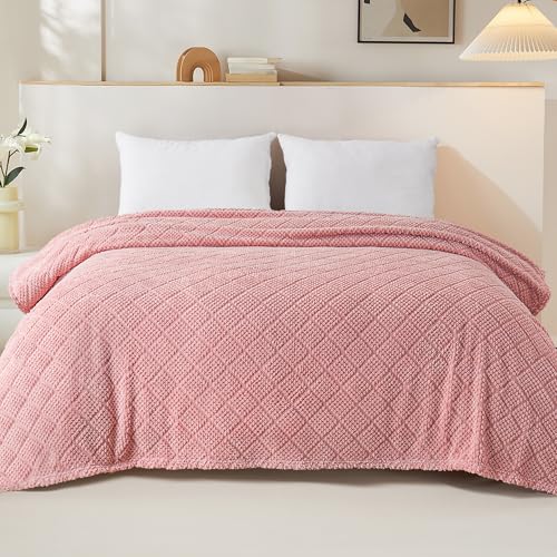 Whale Flotilla Soft Fleece Twin Size Blanket for Bed, Pink | Jacquard Waffle Blankets for Home Decor, Lightweight and Cozy, All Season Suitable, 60x80 Inch - color: Pink, size: Twin(60x80 Inch)