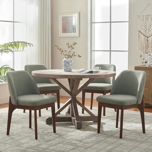 VKNOW Upholstered Wooden Dining Chairs Set of 4 with Modern Fabric, Green | Modern Dining Room Chairs with Wood Legs, Kitchen Chairs for Restaurant, Living Room, No Wobble - color: Green-brown Leg, size: 4 PCS