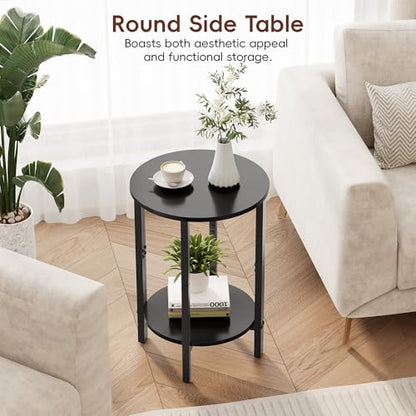 Side Table, Small End Table, Set of 2 Half Round Side Table for Living Room, 2 Tier Couch Side Tables, Small Round Coffee Table, Thin Accent Sofa Table Narrow Entryway Table, Black - color: Black