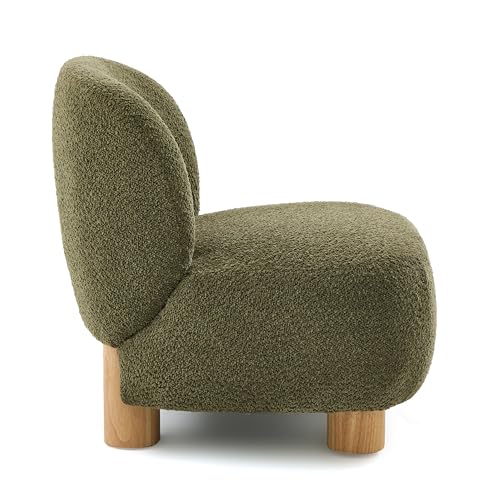 Christopher Knight Home Modern Low Profile Accent Chair for Living Room, Boucle Upholstered Armless Chair with Rubberwood Legs, Comfy Lounge Armchair, Plush Cloud-Like Seating for Bedroom, Olive Green - color: Olive Green