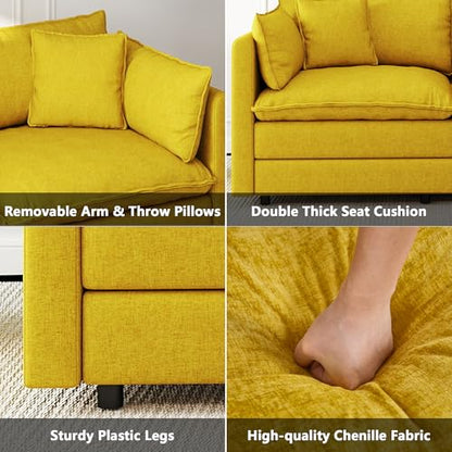 Aoowow Modular Sectional Sofa Modern Convertible Loveseat Couch,76 Inch Deep 2-Seater Sofas Comfy Chenille Cloud Sofas and Couches with Pillows for Living Room Apartment（Yellow） - color: Yellow, size: 2 Seat