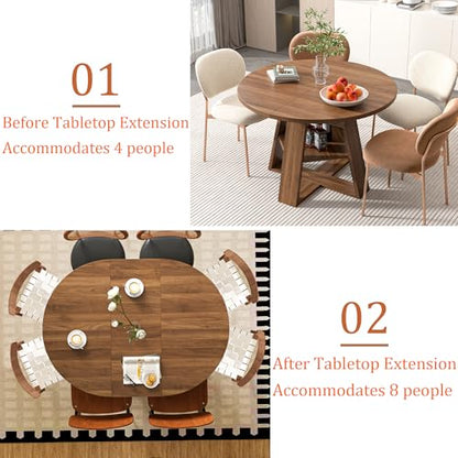 43.3"-59" Extendable Round Oval Dining Table for 4-8 with Storage Shelf | Modern Kitchen Oval Dining Table with Removable Leaves,Space Saving Extendable Table Wood Base for Kitchen Living Room Walnut - color: Walnut