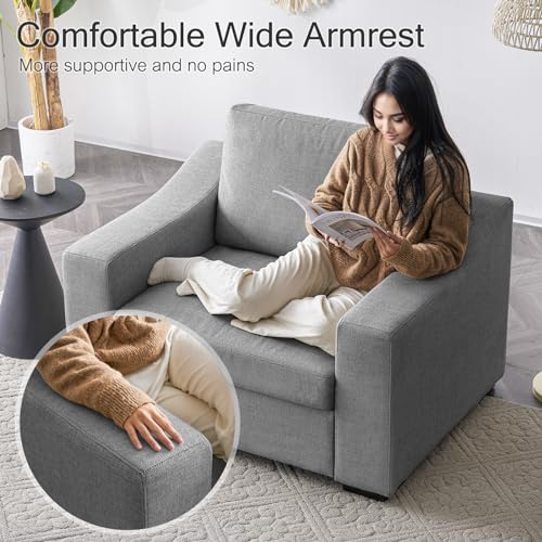 Modular Sectional Couch Set, 47" Oversize Accent Chair and 85" Modern Loveseat Sofa Deep Couch for Apartment, Living Room, Bedroom, Linen, Grey - color: Grey, size: 85 Inch - Deep Couch + Single Sofa
