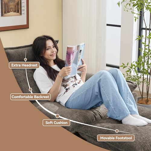 46''Cloud Oversized Sofa Chair with Detachable Headrest, Upholstered Comfy Arm Accent Chair with Ottoman,Modern Chenille Reading Lounge Armchair for Living Room,Bedroom, Brown - color: Brown, size: Oversized Chair with Ottoman