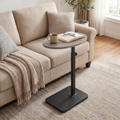HOOBRO C Shaped End Table Adjustable Height, Small Tv Tray Table for Sofa | Small Oval C Shaped Side Table That Slide Under, Coffee Table for Couch, Small Spaces, for Living Room and Bedroom - color: Greige + Black