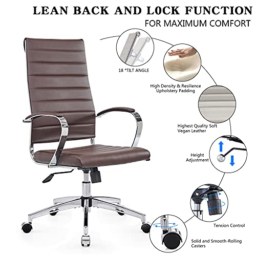 lux Modern Desk Chairs with Wheels and arms Ergo Chairs high Back Chair Computer Leather Modern Chair Leather Office Executive Chair (4020-brown) - color: 4020-brown
