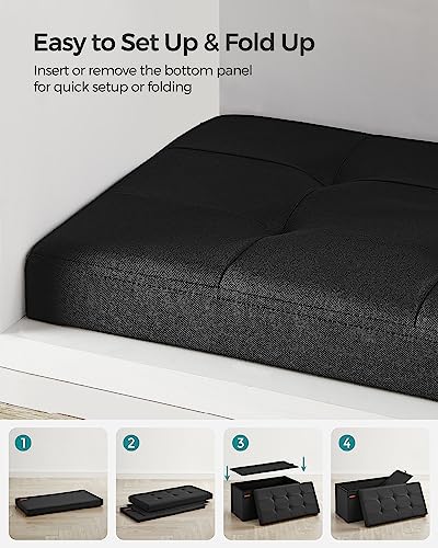 SONGMICS Mazie Collection - 76.2cm(30인치) 접이식 보관 오토만 벤치, 오토만 발 받침대, 침대 끝 벤치, 보관 상자, 하중 299.4kg(660파운드), 거실, 침실, 입구, 잉크 블랙 ULSF047B01 - color: 잉크 블랙., size: 15"D x 30"W x 15"H