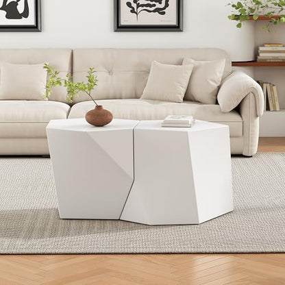 Irregular Nesting Coffee Table Set of 2, Modern Hexagon Side Table, MGO End Table Accent Tables for Living Room Apartment Balcony Office, White - color: 30.25" White