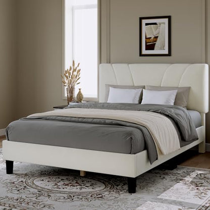 Novilla King Bed Frame and Headboard, King Bed Frame, Velvet Upholstered Bed Frames, No Box Spring Needed, Heavy Duty Feet, Easy Assembly, White Velvet - color: White Velvet, size: King