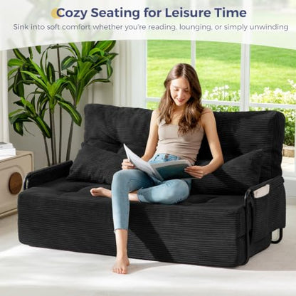 MAXYOYO Adjustable Folding Sofa Bed Couch with 2 Pillows, Black | Multi-Functional Bean Bag Bed, 5-Position Foldable Lazy Floor Sofa Bed with Armrest, Versatile Floor Seating for Reading - color: Black