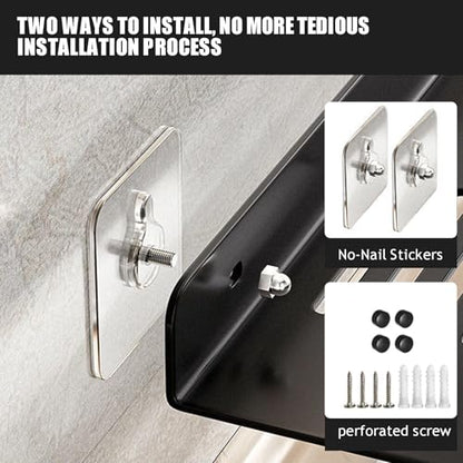 Over The Sink Shelf, Metal Wall Mounted Bathroom Countertop Organizer, Floating Shelf Organizer (2 PCS) (Black, 40CM(15.7'))