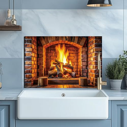 Evgosm Tempered Glass Backsplash for Kitchen, fireplace Stove Splashback, Glass Backsplash, Used for Kitchen Wall Protection and Decoration, Easy to Install and Clean. (30x16'') - size: 30"L x 16"W