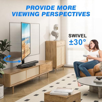 Rfiver Universal Swivel TV Stand for 27-50 55 60 Inch TVs | Height Adjustable Tabletop TV Stand Holds up to 88 lbs, Pedestal TV Stand with Tempered Glass Base, Replacement TV Mount - size: 27-60 inch