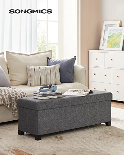 SONGMICS Storage Ottoman Bench, Foldable Foot Rest with Legs, 15 x 43 x 15.7 Inches, End of Bed Bench, Storage Chest, Load up to 660 lb, for Living Room, Bedroom, Entryway, Slate Gray ULSF018G01 - color: Dark Gray, style: without Flipping Lid