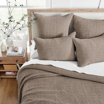 Levtex Home Mills Waffle Twin Bedspread Set (84x104in) with 1 Pillow Sham (26x20in) - Cocoa - Cotton Waffle Twin Size Bedspread Set - Lightweight, Soft, Pre-Washed - color: Cocoa, size: Twin Bedspread